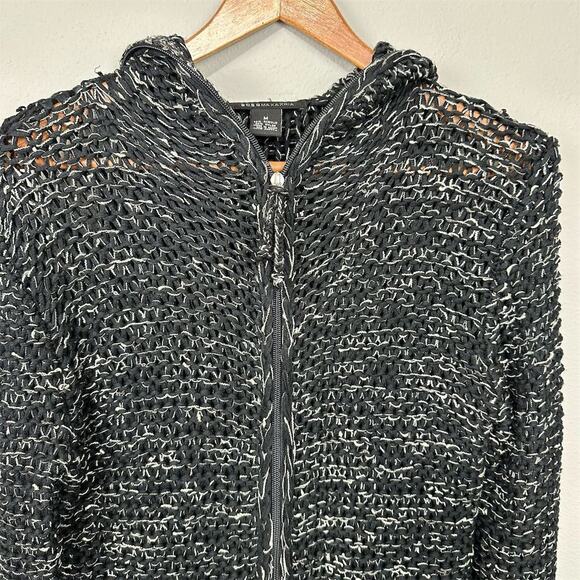 BCBGMAXAZRIA Hooded Cardigan Sweater Black Size M Chunky Open Knit Edgy Artsy - Picture 5 of 9